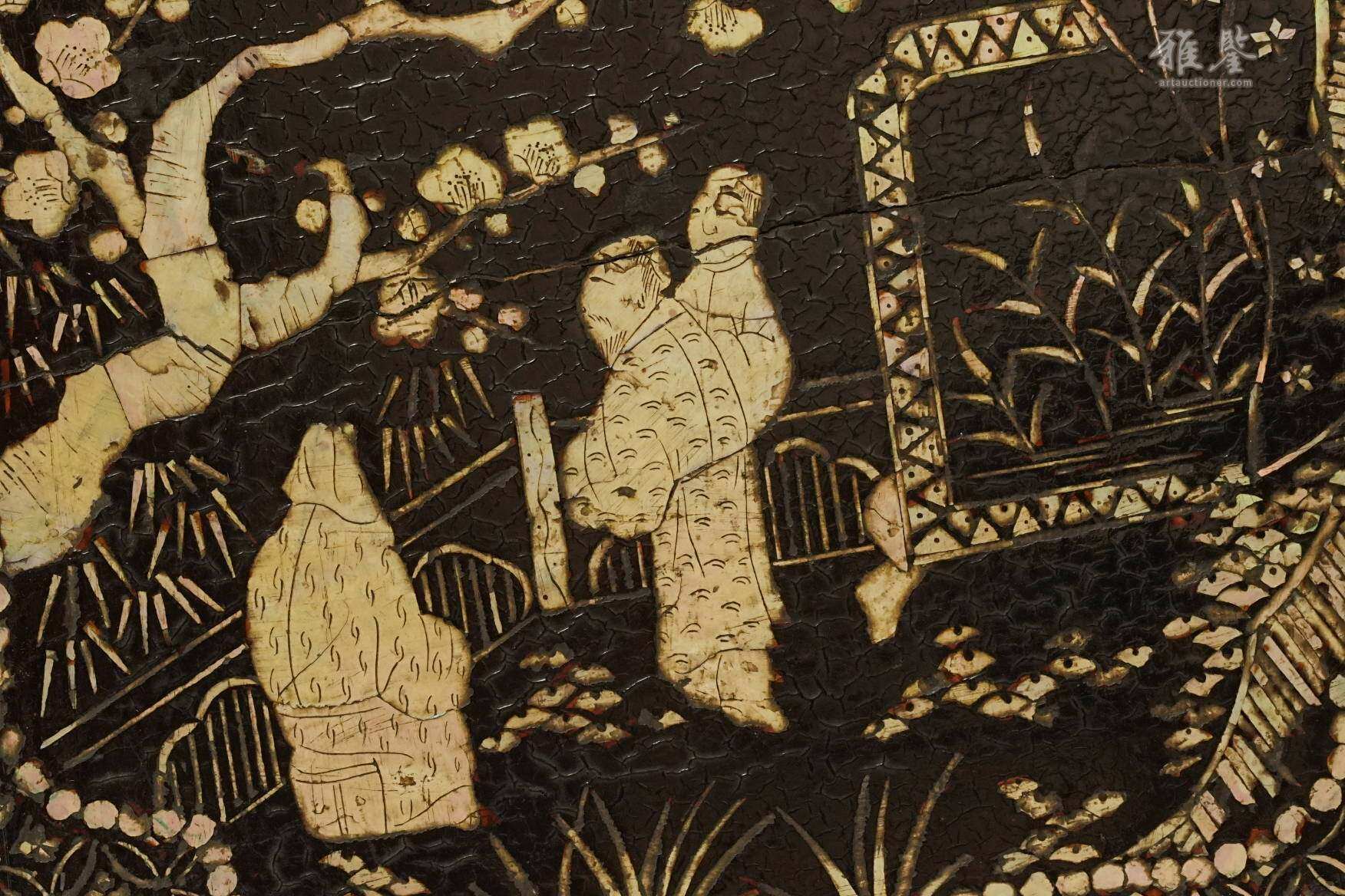 明 嵌螺钿人物四方盘 日本桐箱附