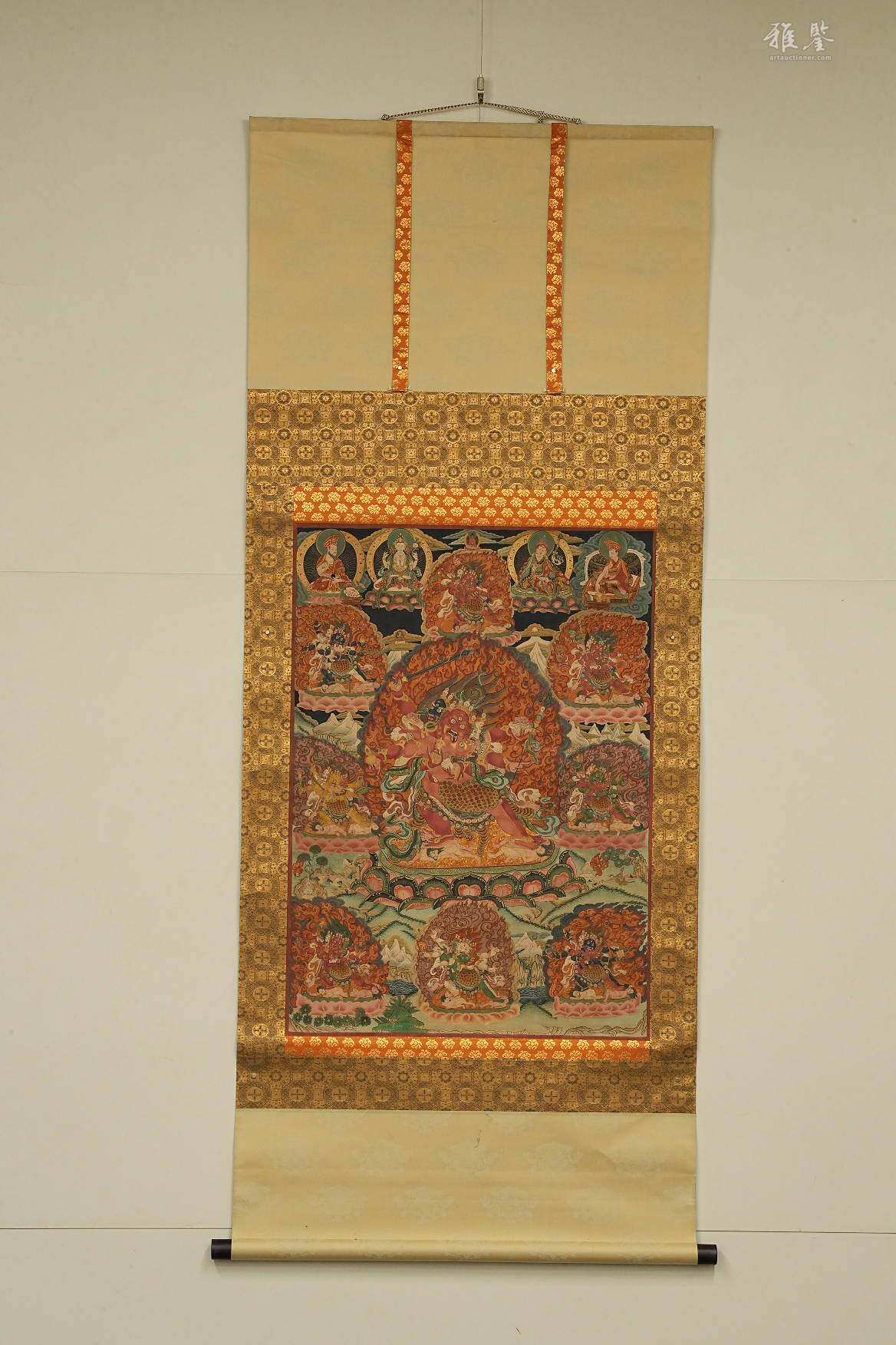 清乾隆 宁玛派八部普巴金刚（九普巴）唐卡 钦则（钦孜）画派体系 布面 日本古裂装裱 日本桐箱附 本物保证
